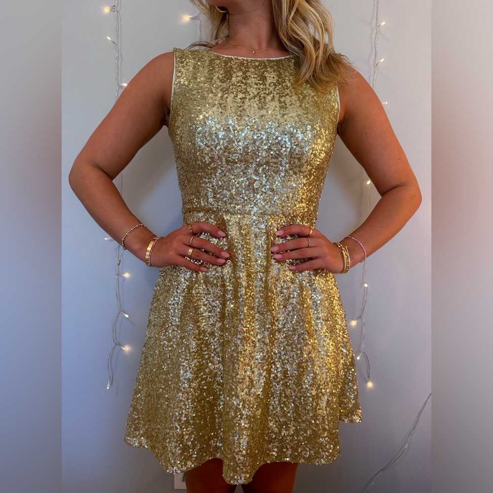 gold sequin dress